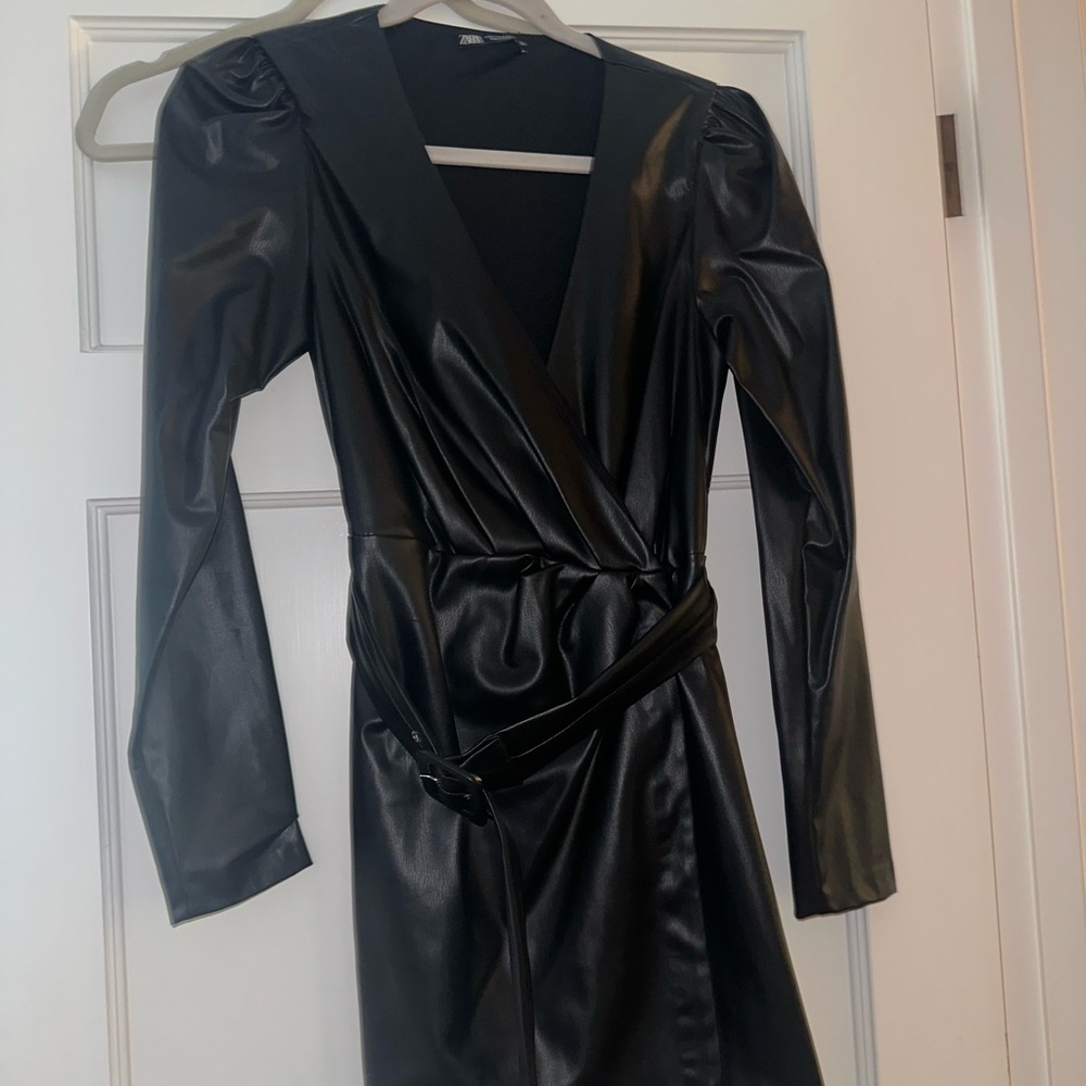 Zara mini leather belted dress